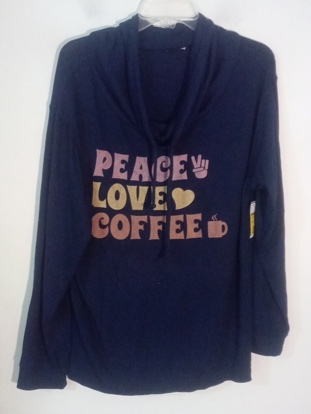 *Unbranded Navy 'Peace Love Coffee' Graphic Cowl Neck Top CL Size 18 NWT ,$40